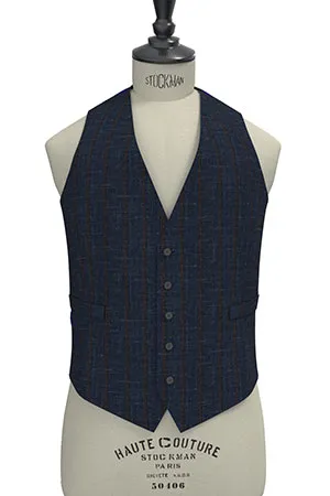 WOOL&LINEN　ネイビーネップ×ブラウンストライプ(MK102885)