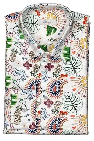 TEXTA リネン　刺繍風プリント(Y102979)*NEW