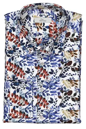 TEXTA ブルー×ブラウンリーフ柄プリント(Y103024)*NEW*