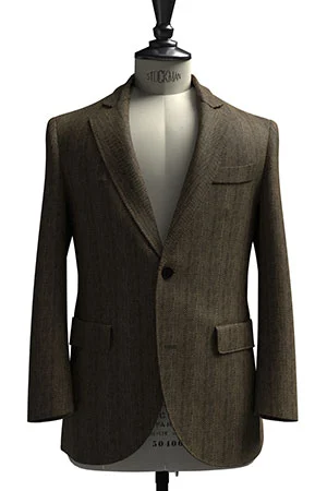 HUDDERS FIELD CASUAL ブラウン ヘリンボーン リネン (103314)