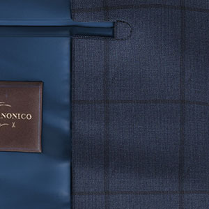 CANONICO リネン混ネイビー ウインドウペン(AK100569)