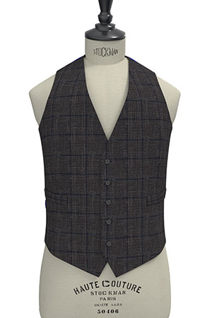 WOOL&LINEN　グレー×ネイビー格子(MK102887)