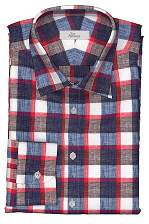 Albini リネン　ネイビー×ブラウン×レッド格子(Y102974)*NEW