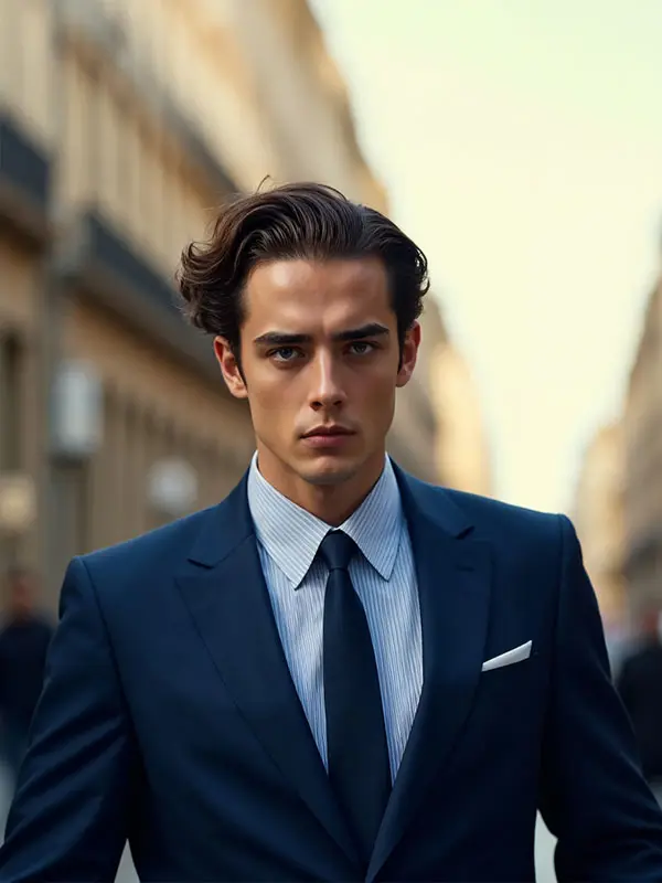 ダークブルー ERMENEGILDO ZEGNE ブルーグレースーツ・ヘリンボーンのコーディネート（Cloth